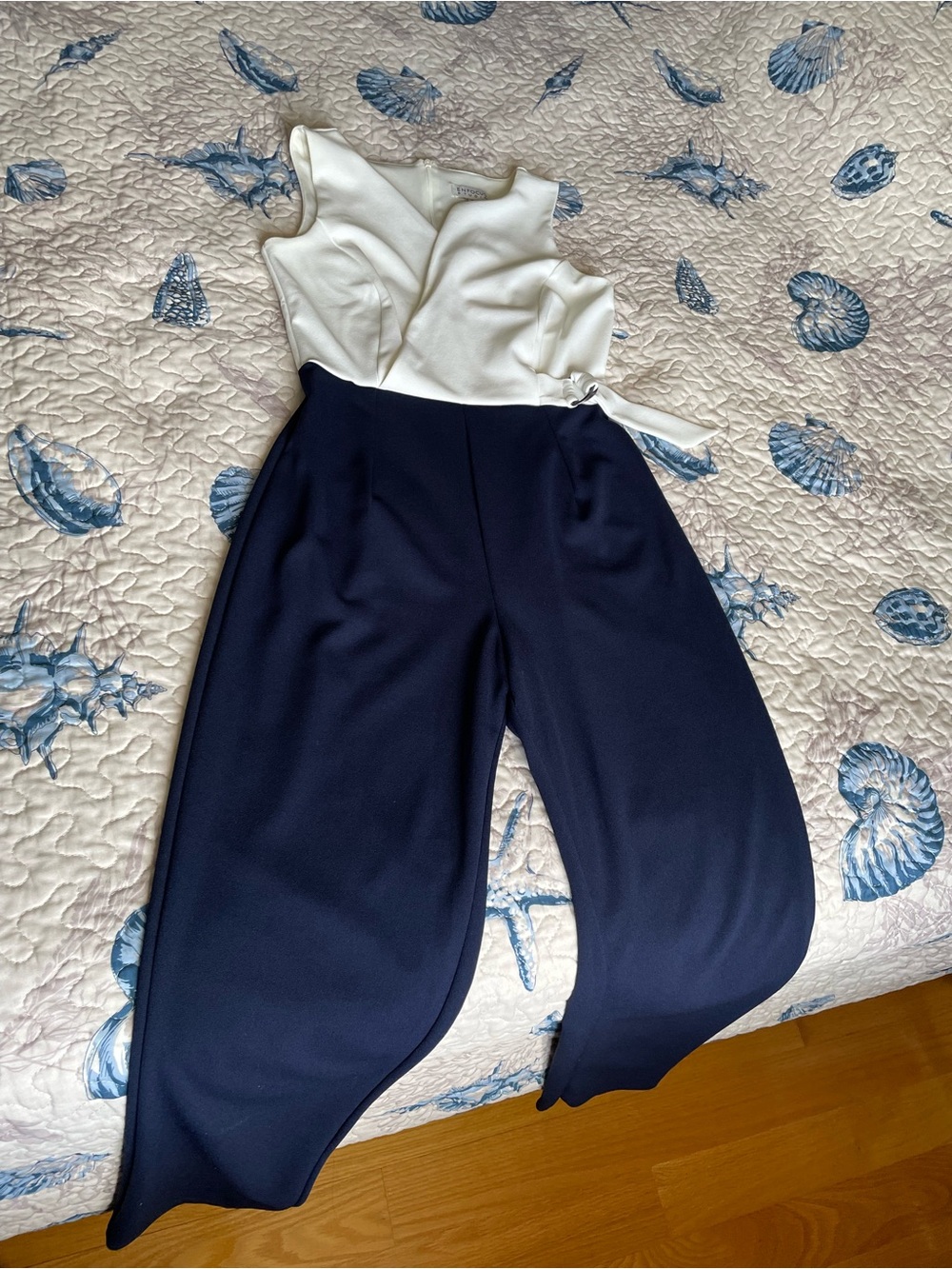 Enfocus Studio White Bodice Navy Wide-Leg Jumpsuit